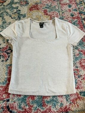 Wild Fable Square Neck Short Sleeve Top - Gray/Cream